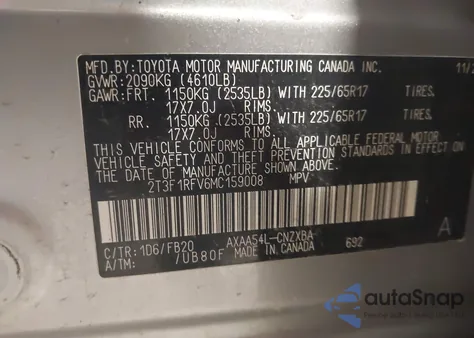 2021 Toyota Rav4 Le z USA, uszkodzony, nr VIN 2T3F1RFV6MC159008